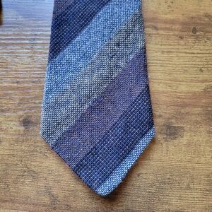 Roxburgh Necktie 100% Wool Stripe Men's Made In Scotland Gray Yellow Orange Tie